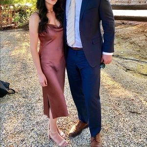 Express bronze rust copper slip dress, bridesmaid